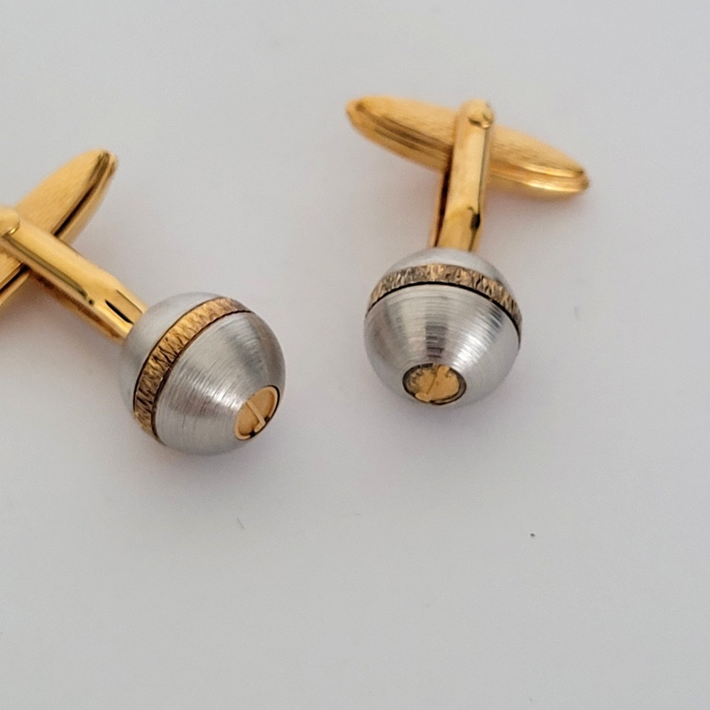 Dunhill Vintage Mens Cufflinks Two Tone Gold Silver Orb Sphere Textured Toggle